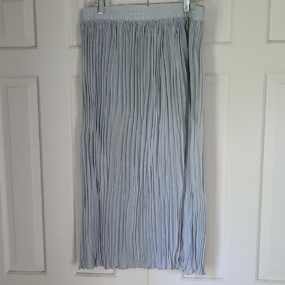 Vintage Silver Metallic Pleated Maxi/Midi Skirt Sz 2x